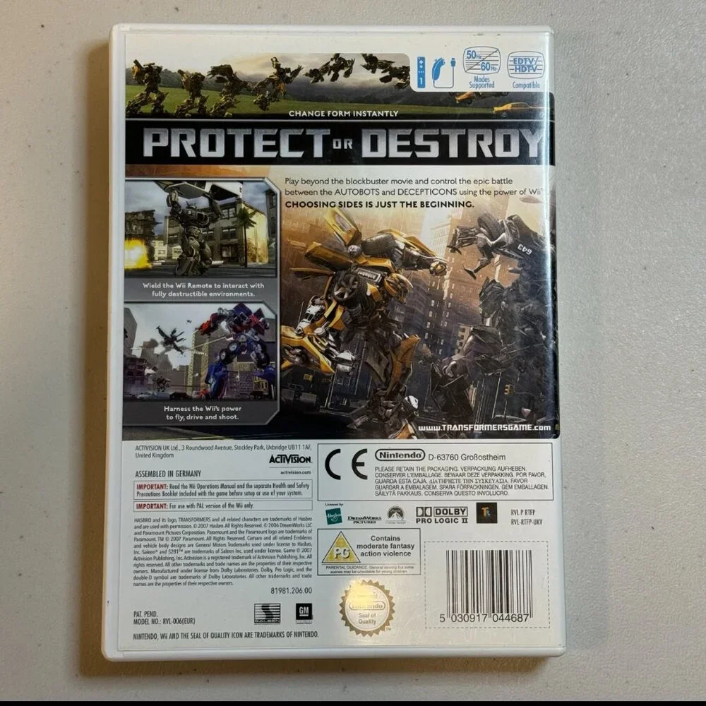 Transformers The Game For Nintendo Wii PAL Version EUR Case, Disc Only Fast Ship